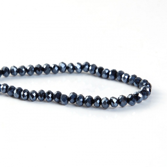 Picture of Glass Beads Round Deep Blue Faceted About 4mm x 3mm, Hole: Approx 1mm, 47cm long, 1 Piece (Approx 150 PCs/Strand)