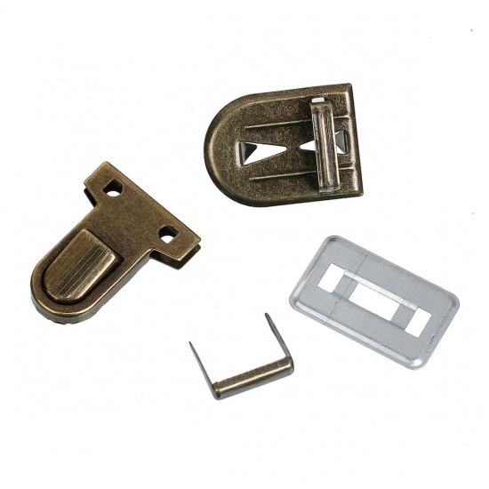 Picture of Iron Based Alloy Purse Handbag Lock Clasps Closure Antique Bronze 35mm(1 3/8") x 25mm(1"), 3 Sets(4 PCs/Set)
