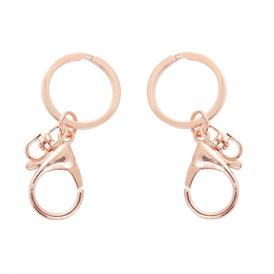 Picture of Iron Based Alloy Keychain & Keyring Circle Ring Rose Gold 6.9cm x 3cm, 60 PCs