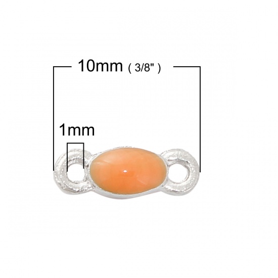 Picture of Zinc Based Alloy Connectors Oval Silver Tone Orange Enamel 10mm x 4mm, 5 PCs