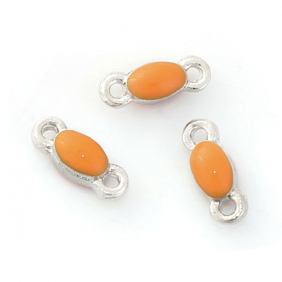 Picture of Zinc Based Alloy Connectors Oval Silver Tone Orange Enamel 10mm x 4mm, 5 PCs