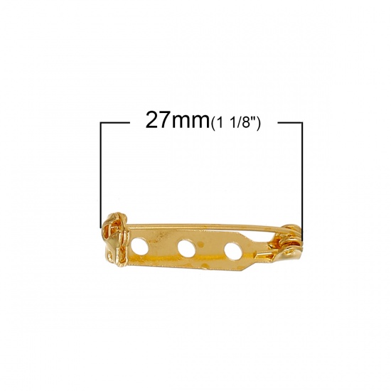 Picture of Iron Based Alloy Pin Brooches Findings Gold Plated 27mm(1 1/8") x 7mm( 2/8"), 30 PCs
