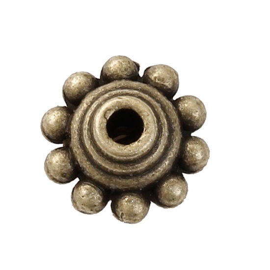 Bild von Zinklegierung Zwischenperlen Spacer Perlen Doppelkegel UFO Bronzefarbe 10mm x 10mm Loch:ca. 2.1mm 30 Stück