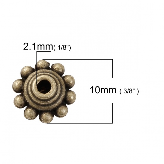 Bild von Zinklegierung Zwischenperlen Spacer Perlen Doppelkegel UFO Bronzefarbe 10mm x 10mm Loch:ca. 2.1mm 30 Stück