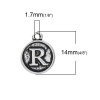 Picture of Zinc Based Alloy Charms Round Antique Silver Initial Alphabet/ Letter " R " 14mm( 4/8") x 12mm( 4/8"), 10 PCs