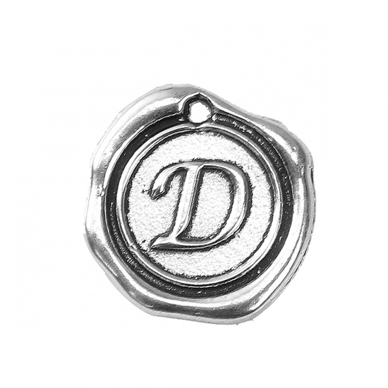 Immagine di Lega di Zinco Sigillo Di Cera Charms Irregolare Argento Antico Lettera " D " 18mm x 18mm , 10 Pz