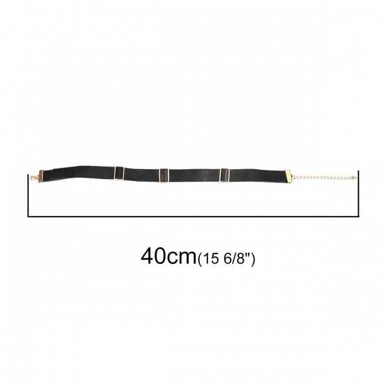 Picture of PU Leather Choker Necklace Gold Plated Black Rectangle 32.5cm(12 6/8") long, 1 Piece