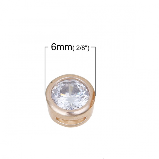Picture of Brass & Cubic Zirconia Spacer Beads For DIY Charm Jewelry Making 14K Gold Color Transparent Clear Round 6mm Dia., Hole: Approx 3.9mm x 1.1mm, 2 PCs                                                                                                           