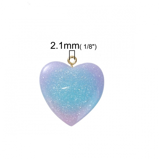 Picture of Resin Pendants Heart Glitter Multicolor 31mm x 27mm(1 2/8"x1 1/8") - 29mm x 27mm(1 1/8"x1 1/8"), 5 PCs