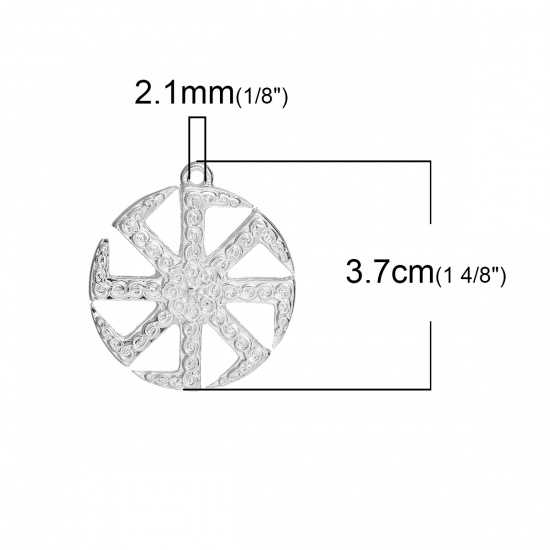Picture of Zinc Based Alloy Pendants Round Silver Plated Hollow 37mm(1 4/8") x 33mm(1 2/8"), 2 PCs