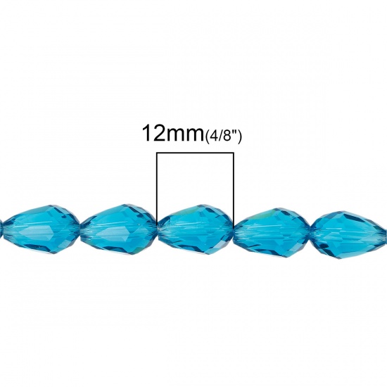Изображение Стеклянные Бусины, водяная капля переливчатый синий Шлифованный 12мм x 8мм, Отверстие:примерно 1.3мм, 70.5см длина, 1 Нитка (примерно 60 шт/нитка)