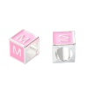 Picture of Zinc Based Alloy European Style Large Hole Charm Beads Cube Silver Plated Initial Alphabet/ Letter " M " Pink Enamel About 7mm( 2/8") x 7mm( 2/8"), Hole: Approx 5mm, 5 PCs