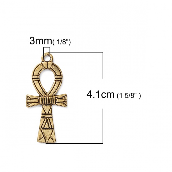 Picture of Zinc Based Alloy Pendants Ankh Egyptian Cross Gold Tone Antique Gold 41mm(1 5/8") x 19mm( 6/8"), 10 PCs