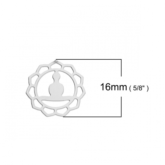 Picture of 304 Stainless Steel Buddhism Mandala Embellishments Flower Silver Tone Hollow 16mm( 5/8") x 16mm( 5/8"), 10 PCs