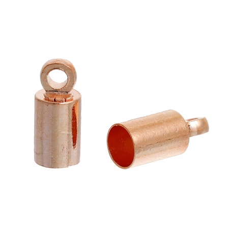 Brass Cord End Caps Cylinder Rose Gold (Fits 3.5mm Cord) 9mm( 3/8") x 4mm( 1/8"), 50 PCs