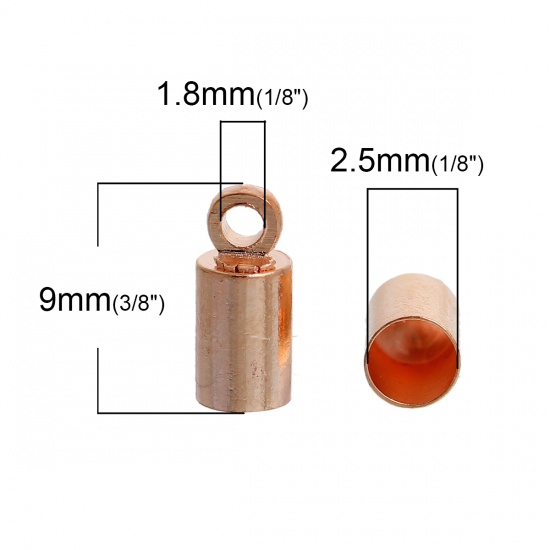 Picture of Brass Cord End Caps Cylinder Rose Gold (Fits 3.5mm Cord) 9mm( 3/8") x 4mm( 1/8"), 50 PCs                                                                                                                                                                      