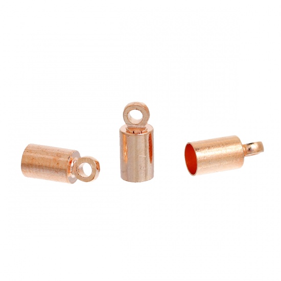 Picture of Brass Cord End Caps Cylinder Rose Gold (Fits 3.5mm Cord) 9mm( 3/8") x 4mm( 1/8"), 50 PCs                                                                                                                                                                      