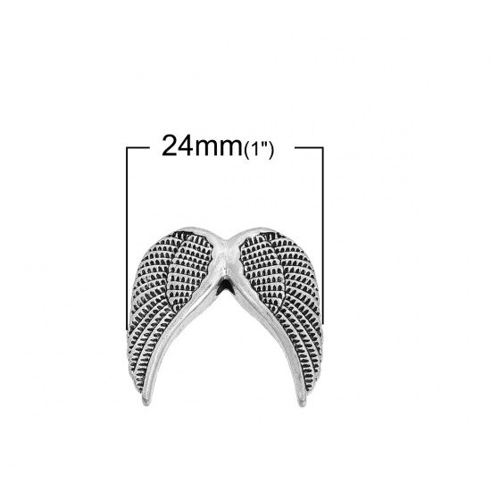 Изображение Цинковый Сплав 3D Бусины Крыло Античное Серебро 25мм x 24мм, Отверстие:примерно 2.4мм, 10 ШТ