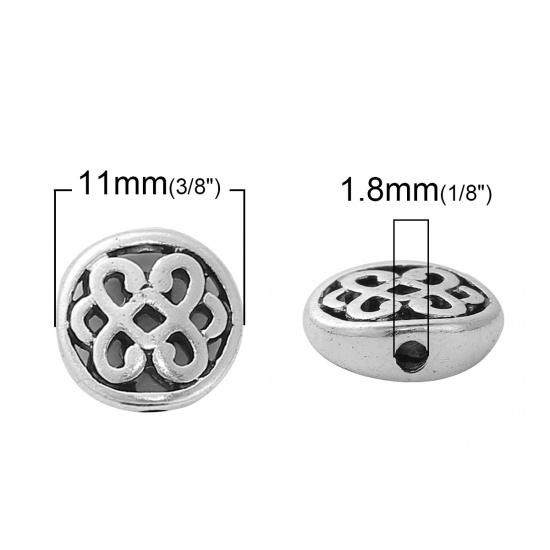 Picture of Zinc Based Alloy Spacer Beads Oval Antique Silver Color Filigree 11mm x 10mm, Hole: Approx 1.8mm, 20 PCs