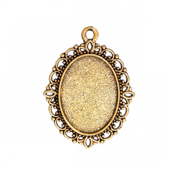 Picture of Zinc Based Alloy Charms Oval Gold Tone Antique Gold Cabochon Settings (Fits 18mm x 13mm ) 29mm x 22mm, 20 PCs