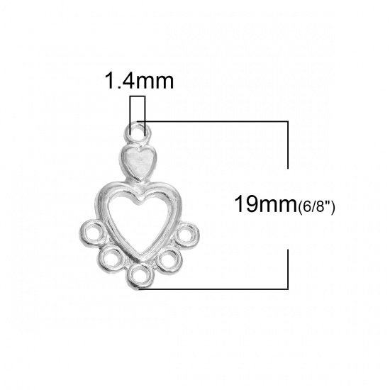 Immagine di Lega di Zinco Connettore Accessori Cuore Argento Placcato Filigrana 19mm x 13mm, 100 Pz