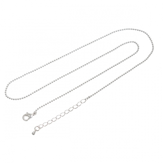 Immagine di 3 Pz Ottone Catena a Pallini Collana Tondo Tono Argento 52.5cm Lunghezza, Dimensione Catena: 1.5mm