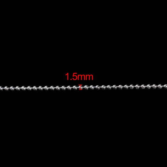 Immagine di 2 Pz Ottone Catena a Pallini Collana Tondo Tono Argento 62.5cm Lunghezza, Dimensione Catena: 1.5mm