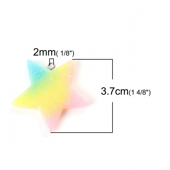 Picture of Resin Pendants Pentagram Star Glitter Multicolor 3.9cm x3.7cm(1 4/8" x1 4/8") - 3.7cm x3.6cm(1 4/8" x1 3/8"), 5 PCs