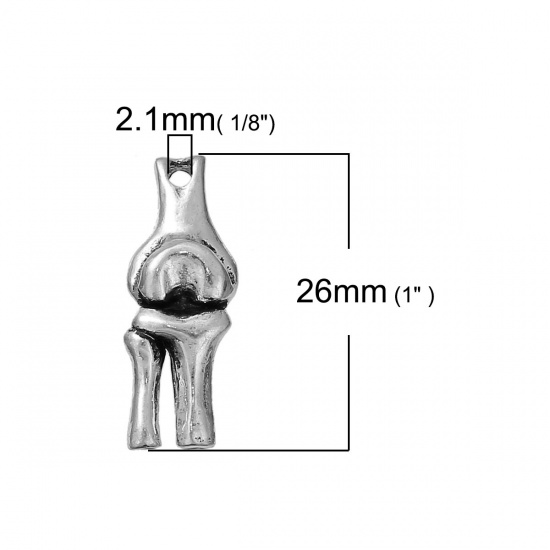 Immagine di Lega di Zinco 3D Charms Anatomiche Umane Ginocchio Argento Antico 26mm x 10mm , 5 Pz