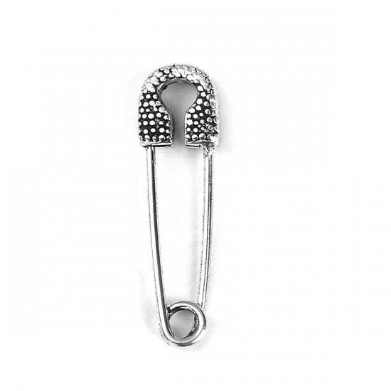 Picture of Zinc Based Alloy Safety Pin Brooches Antique Silver Color 29mm(1 1/8") x 9mm( 3/8"), 2 PCs