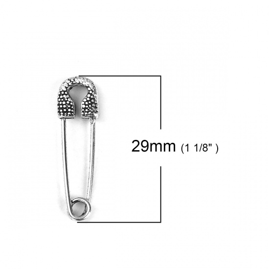 Picture of Zinc Based Alloy Safety Pin Brooches Antique Silver Color 29mm(1 1/8") x 9mm( 3/8"), 2 PCs