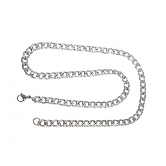 Picture of Stainless Steel Link Curb Chain Necklace Silver Tone 55cm(21 5/8") long, Chain Size: 10x7mm(3/8"x2/8"), 1 Piece