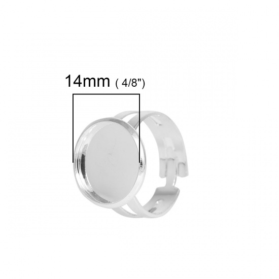 Imagen de Latón Ajustable Anillos Ronda Argentado Base Camafeo (Apta 14mm) 17.5mm( 6/8")(US size 7), 5 Unidades