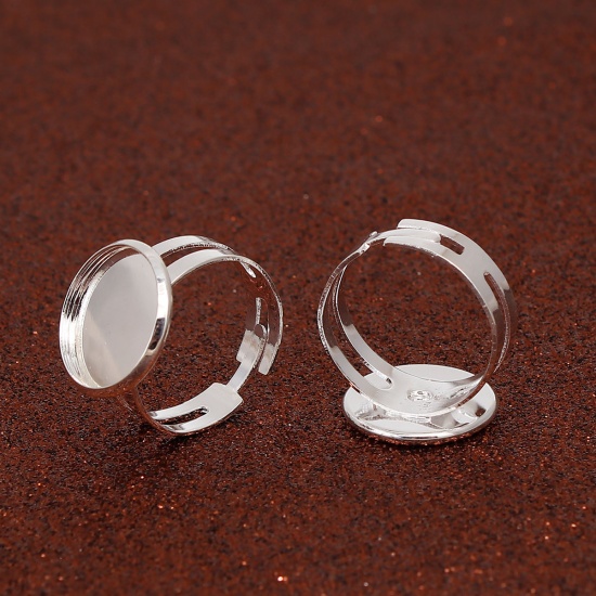 Imagen de Latón Ajustable Anillos Ronda Argentado Base Camafeo (Apta 14mm) 17.5mm( 6/8")(US size 7), 5 Unidades