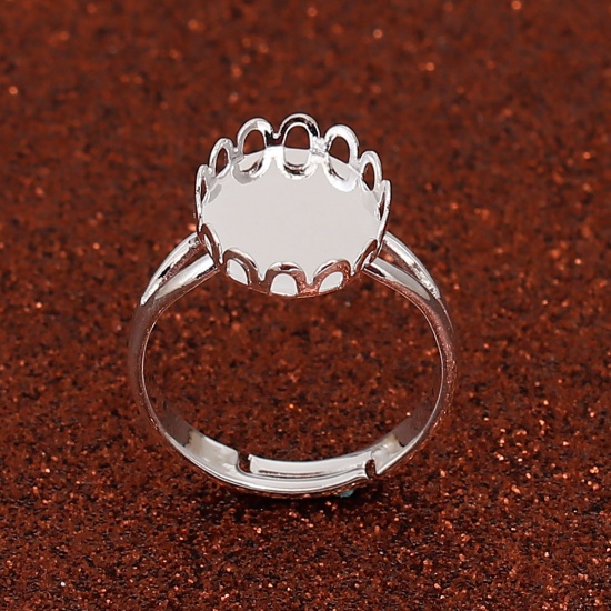 Bild von Messing Einstellbar Cabochon Fassung Ring Oval Versilbert (für 14mm x 10mm) 16.9mm（US Größe:6.5) 5 Stück                                                                                                                                                      