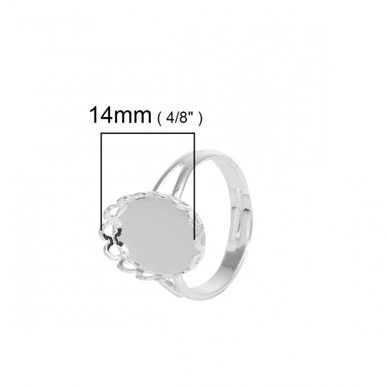 Imagen de Latón Ajustable Anillos Óvalo Argentado Base Camafeo (Apta 14mm x 10mm) 16.9mm(US Size 6.5), 5 Unidades
