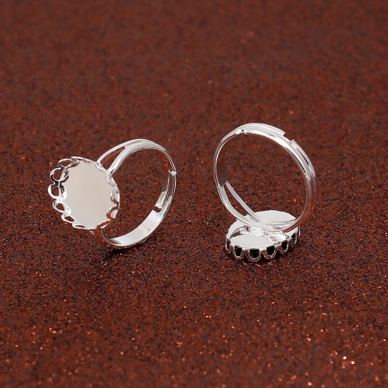 Imagen de Latón Ajustable Anillos Óvalo Argentado Base Camafeo (Apta 14mm x 10mm) 16.9mm(US Size 6.5), 5 Unidades