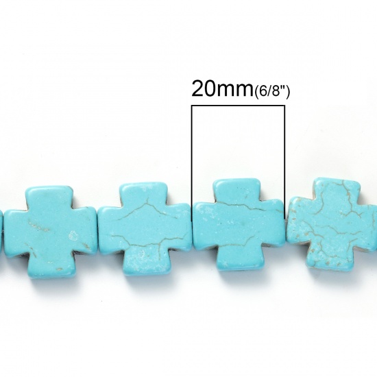 Image de (Classement D) Perles en Turquoise Imitation Howlite Croix Vert Paon Env. 20mm x 20mm, Taille de Trou: 1.5mm, 41cm long, 1 Pièce (Env. 20 PCs/Enfilade)