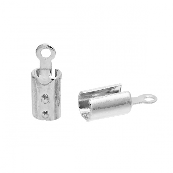 Picture of Brass Cord End Caps Cylinder Silver Tone (Fits 3mm Cord) 11mm( 3/8") x 4mm( 1/8"), 100 PCs                                                                                                                                                                    