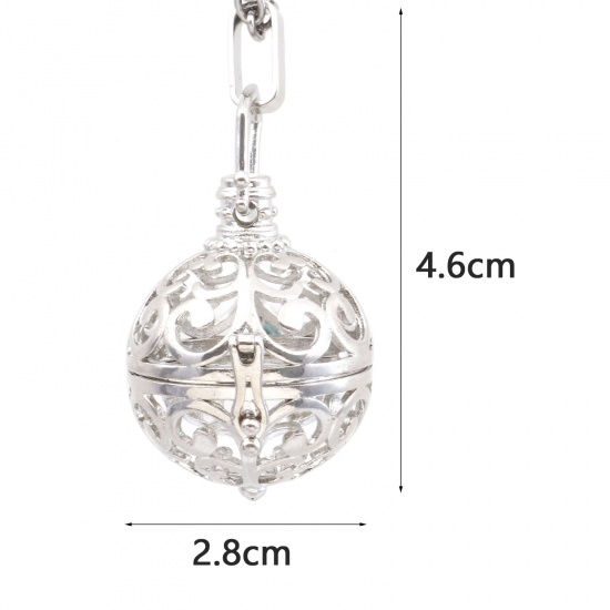 Picture of Copper Pendants Mexican Angel Caller Bola Harmony Ball Wish Box Locket Heart Silver Tone Can Open (Fits 18mm Beads) (Can Hold ss22 Pointed Back Rhinestone) 4.6cm x 2.8cm, 1 Piece