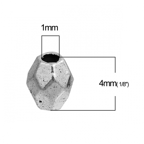 Immagine di Lega di Zinco Separatori Perline Tamburo Tono Argento Sfaccettato Circa 3mm x 3mm, Foro:Circa 1mm, 300 Pz
