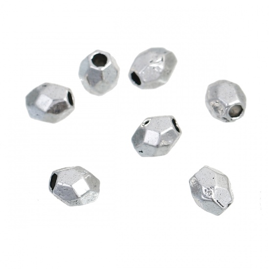 Immagine di Lega di Zinco Separatori Perline Tamburo Tono Argento Sfaccettato Circa 3mm x 3mm, Foro:Circa 1mm, 300 Pz