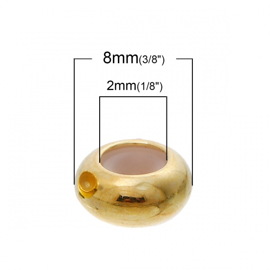 Picture of Brass Slider Beads Round Gold Plated About 8mm( 3/8") Dia, Hole: Approx 2mm( 1/8"), 5 PCs