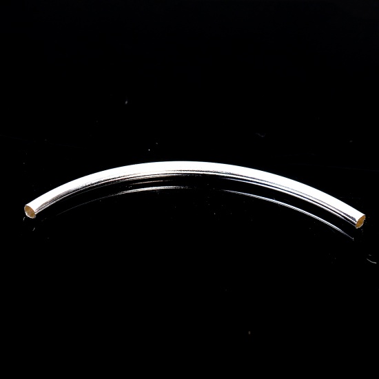 Изображение Латунь Бусины Трубы Посеребренный Выгиб 60мм x 3мм, Отверстие:примерно 2мм, 20 ШТ                                                                                                                                                                             