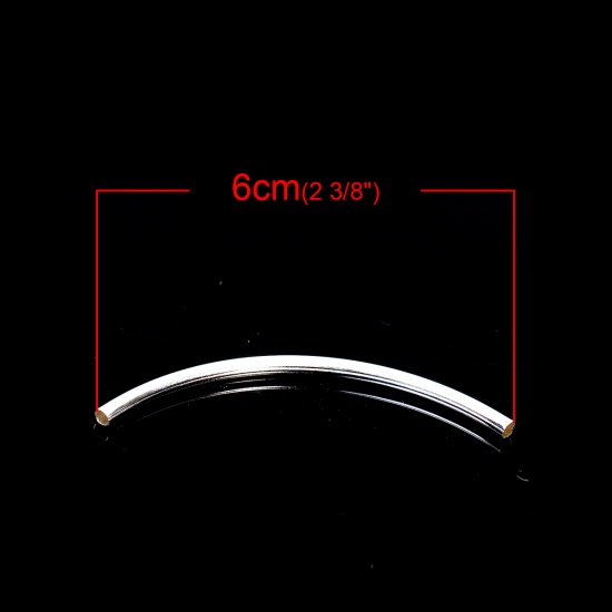 Bild von Messing Zwischenperlen Spacer Perlen Tube Versilbert Kurve 60mm x 3mm Loch:ca. 2mm 20 Stück                                                                                                                                                                   