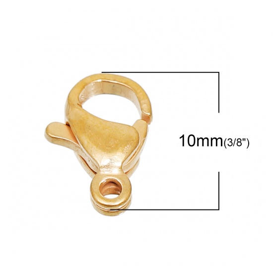 Picture of Stainless Steel Lobster Clasp Findings Gold Plated 10mm( 3/8") x 6mm( 2/8"), 100 PCs