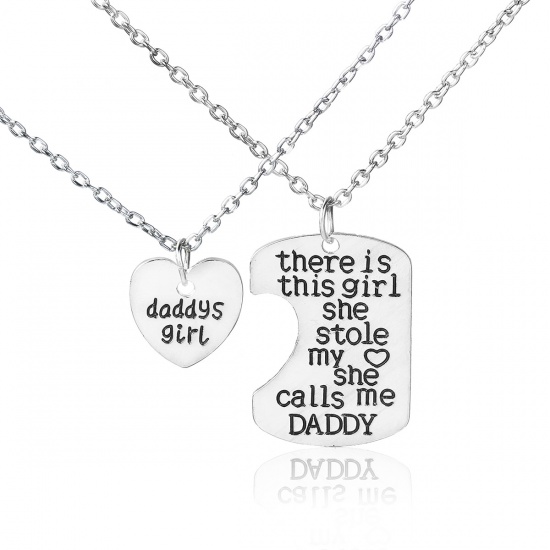 Picture of Family Jewelry Necklace Silver Tone Heart Message " Daddy's Girl " 52.5cm(20 5/8") long 52cm(20 4/8") long, 1 Set ( 2 PCs/Set)