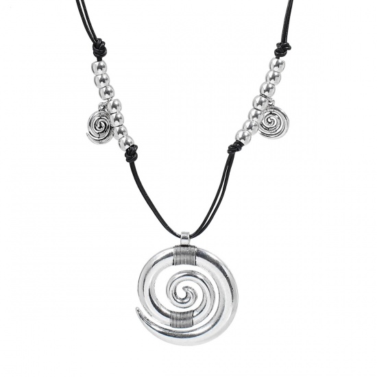 Picture of Long Necklace Antique Silver Black Round Spiral 82.5cm(32 4/8") long, 1 Piece