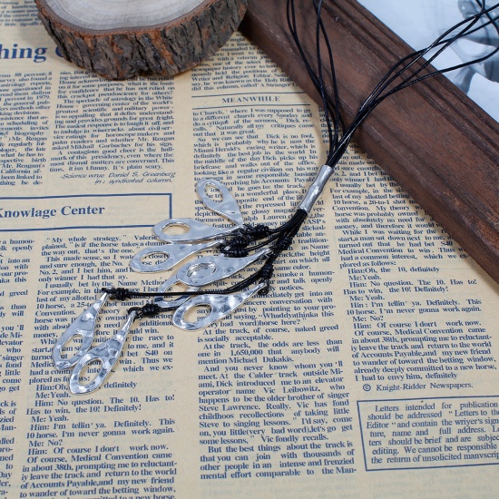 Picture of Long Necklace Antique Silver Black Rectangle Oval 82.0cm(32 2/8") long, 1 Piece