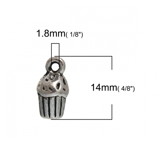 Picture of Zinc Based Alloy 3D Charms Cake Antique Silver Color 14mm( 4/8") x 7mm( 2/8"), 10 PCs